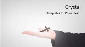  Presentation with hand holding pencil - Colorful presentation design enhanced with holding hand out in presentation backdrop and a  colored foreground