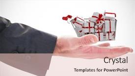  Presentation with banking - Slide set with holding hand out in presentation background and a  colored foreground