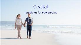  Presentation with white sand - Colorful PPT theme enhanced with holding hands at the beach backdrop and a sky blue colored foreground