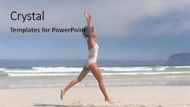  Presentation with health woman running female runner - Beautiful presentation theme featuring holding hands in the air backdrop and a light blue colored foreground