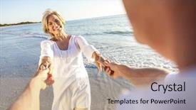  Presentation with man vs woman - Presentation theme with holding hands on a deserted background and a coral colored foreground