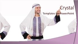  Presentation with arab - Presentation theme featuring holding hands various races - male arab isolated on white background and a  colored foreground