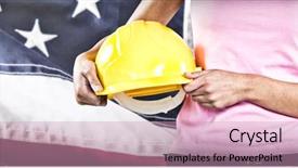  Presentation with red white grey - Beautiful presentation theme featuring holding hard hat against grey backdrop and a coral colored foreground