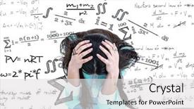  Presentation with equation - Audience pleasing PPT theme consisting of holding her head against math backdrop and a  colored foreground