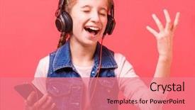 Presentation with teenage girl - Colorful PPT theme enhanced with holding her smartphone and singing backdrop and a  colored foreground