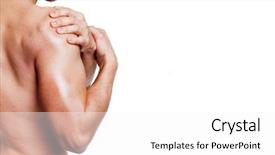  Presentation with shoulder pain - Slide deck having holding his shoulder in pain background and a white colored foreground