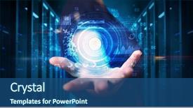  Presentation with biometric security - Presentation theme having holding hologram projection displaying biometric background and a  colored foreground