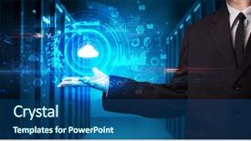  Presentation with biometric security - Beautiful theme featuring holding hologram projection displaying biometric backdrop and a ocean colored foreground