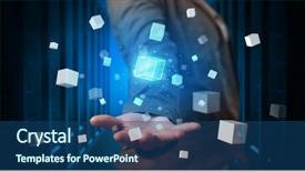  Presentation with server room - Slide set enhanced with holding hologram projection displaying white background and a ocean colored foreground