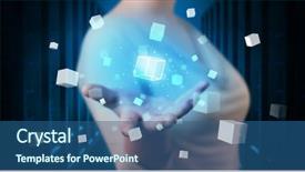  Presentation with displaying - PPT layouts featuring holding hologram projection displaying white background and a ocean colored foreground