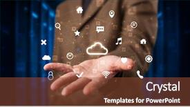  Presentation with information technology cloud - Beautiful slide deck featuring holding hologram screen displaying information backdrop and a tawny brown colored foreground