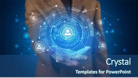  Presentation with hologram - Presentation design with person holding hologram screen displaying background and a ocean colored foreground