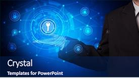  Presentation with older person holding pills - Colorful PPT theme enhanced with person holding hologram screen displaying backdrop and a navy blue colored foreground