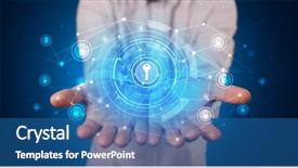  Presentation with hologram - Slide deck enhanced with person holding hologram screen displaying background and a teal colored foreground