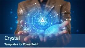  Presentation with hologram - Amazing PPT layouts having person holding hologram screen displaying backdrop and a ocean colored foreground