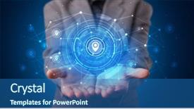  Presentation with hologram - Audience pleasing slide set consisting of keys database - young person holding hologram screen backdrop and a ocean colored foreground