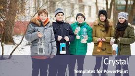  Presentation with stand - Slide deck featuring holding home-made bird feeder background and a ocean colored foreground