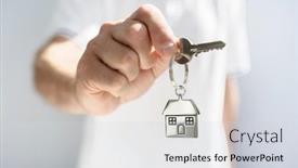  Presentation with keys - Slide set with holding-house-keys-on-house background and a light gray colored foreground