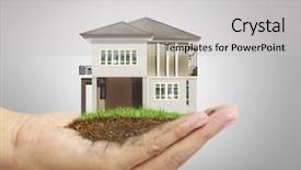  Presentation with ownership - Cool new slide deck with holding house representing home ownership backdrop and a light gray colored foreground