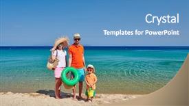  Presentation with beach bag - PPT theme enhanced with holding inflatable ring beach bag background and a  colored foreground