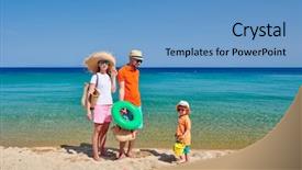  Presentation with beach bag - Audience pleasing PPT layouts consisting of holding inflatable ring beach bag backdrop and a teal colored foreground