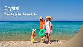  Presentation with beach bag - Slide set featuring holding inflatable ring beach bag background and a teal colored foreground