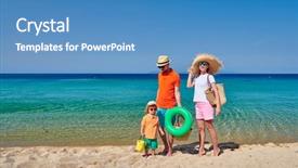  Presentation with beach bag - PPT theme with holding inflatable ring beach bag background and a teal colored foreground