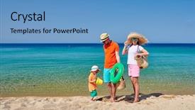  Presentation with beach bag - Audience pleasing presentation theme consisting of holding inflatable ring beach bag backdrop and a teal colored foreground