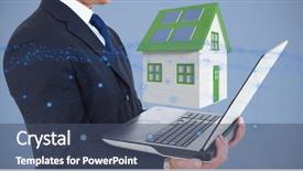  Presentation with composite - Slide deck featuring holding laptop against 3d house background and a ocean colored foreground