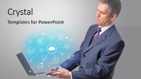 Presentation with cloud based - Amazing presentation having holding laptop projecting cloud base backdrop and a light gray colored foreground