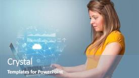  Presentation with cloud based - Slide deck consisting of holding laptop projecting cloud base background and a teal colored foreground