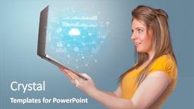  Presentation with cloud based - Presentation theme with holding laptop projecting cloud base background and a seafoam green colored foreground