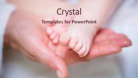  Presentation with new parents baby and dr - PPT theme featuring holding legs of the baby background and a lemonade colored foreground