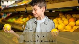  Presentation with grocery - Theme having holding lemons in grocery story background and a gold colored foreground