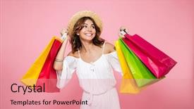  Presentation with smiling little girl - Colorful slides enhanced with holding lots of colorful shopping backdrop and a coral colored foreground