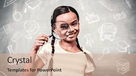  Presentation with doodles - Slide deck featuring holding magnifying glass in classroom background and a  colored foreground