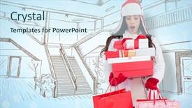  Presentation with clothes - PPT layouts enhanced with holding many gifts and shopping background and a sky blue colored foreground