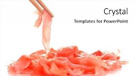  Presentation with chopsticks - Colorful theme enhanced with holding marinated ginger with chopsticks isolated on white backdrop and a white colored foreground