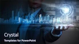  Presentation with media image - Cool new theme with holding media image of city backdrop and a navy blue colored foreground