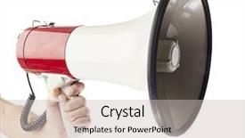  Presentation with white pigeon against the blue - Cool new PPT theme with holding megaphone against a white backdrop and a soft green colored foreground