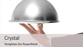 Presentation with waiter - Presentation theme having holding metal tray with cover background and a light gray colored foreground