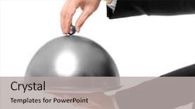  Presentation with waiter - Theme consisting of holding metal tray with cover background and a light gray colored foreground