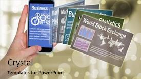  Presentation with office chair - Presentation design with holding mobile phone against white background and a mint green colored foreground