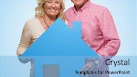  Presentation with old couple - Colorful slide set enhanced with holding model of a house backdrop and a light blue colored foreground