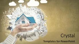  Presentation with holding on to a dream in a changing world - Amazing PPT theme having holding model of dream house backdrop and a coral colored foreground