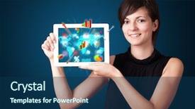  Presentation with kidney transplant holding a model - Presentation design having holding modern tablet with colorful background and a ocean colored foreground