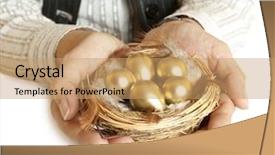  Presentation with holding hands - Beautiful slide set featuring holding nest with golden egg backdrop and a coral colored foreground