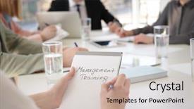  Presentation with business training - Audience pleasing PPT theme consisting of holding notebook with text management backdrop and a soft green colored foreground