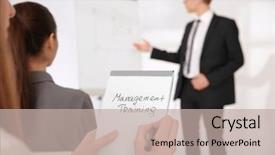  Presentation with debt management text - Beautiful slide set featuring holding notebook with text management backdrop and a mint green colored foreground