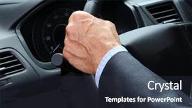  Presentation with automobile driver hand hold steering - Cool new slides with holding onto the steering wheel backdrop and a tawny brown colored foreground